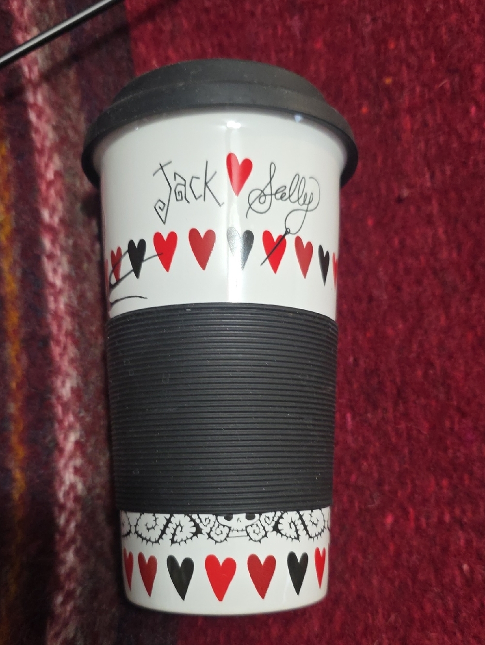 Disney Jack & Sally Red and Black Heart Travel Mug